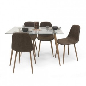 Conjunto de comedor CAIRO ANTIQUE mesa de cristal 120x80 y 4 sillas tapizadas