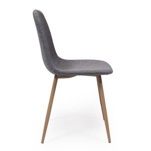 Pack de 4 sillas de comedor CAIRO tapizadas en tela chenilla gris y patas de metal símil madera