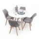 Conjunto de comedor TOWER DAY TELA mesa redonda de lacada en blanco de 100 cm y 4 sillas NEW DAY TELA