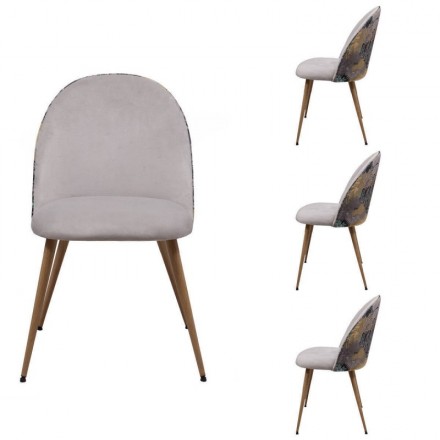 Pack de 4 sillas de comedor CAIRO tapizadas en tela chenilla gris y patas  de metal símil madera - Tienda de Sillas - Centro Mueble Online