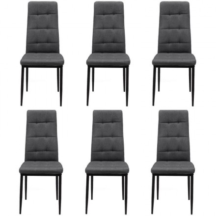 Pack de 6 sillas de comedor ZUNI tapizadas en tela gris oscuro y patas metálicas en negro