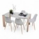 Conjunto de comedor ROSSET NORDIC mesa de cristal de 140x90 cm y 4 sillas nórdicas