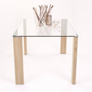 Conjunto de comedor ROSSET NORDIC mesa de cristal de 140x90 cm y 4 sillas nórdicas