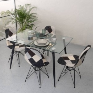 Conjunto de comedor CAIRO BAUHAUS mesa de cristal de 120x80 cm y 4 sillas tapizadas