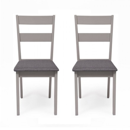 Juego de 2 sillas de comedor o cocina DALLAS estructura madera color gris claro asiento tapizado color gris