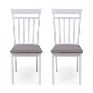 Pack de 2 sillas de comedor o cocina KANSAS madera y MDF color blanco asiento tapizado color gris