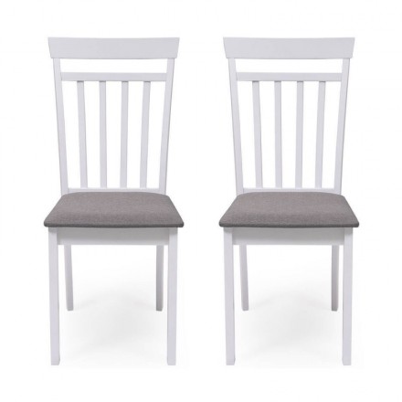 Pack de 2 sillas de comedor o cocina KANSAS madera y MDF color blanco asiento tapizado color gris