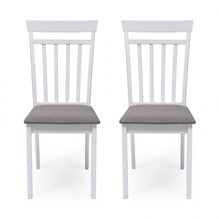 Pack de 2 sillas de comedor o cocina KANSAS madera y MDF color blanco asiento tapizado color gris