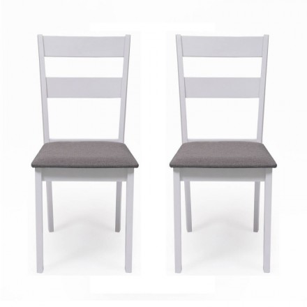 Juego de 2 sillas de comedor o cocina DALLAS estructura madera color blanco asiento tapizado color gris