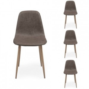 Pack de 4 sillas de comedor CAIRO ANTIQUE tapizadas en polipiel y patas de metal símil madera