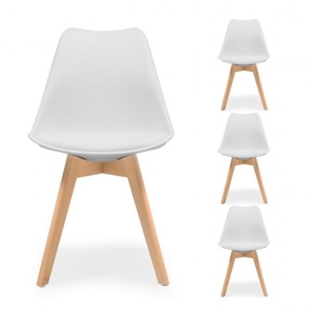 Juego de 4 sillas de comedor nordicas DAY asiento PP y patas de madera de haya. Diseño nórdico.