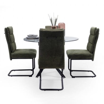 Conjunto de comedor DIANA DALILA, mesa de cristal templado estructura metálica color negro y 4 sillas tapizadas