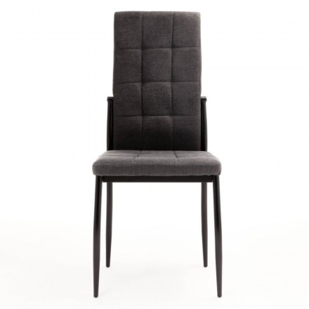 Silla de comedor ELEOS, tapizada en tela gris oscuro con capitoné con patas metálicas en negro