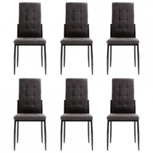 Pack de 6 sillas de comedor ELEOS, tapizadas en tela gris oscuro con capitoné con patas metálicas en negro