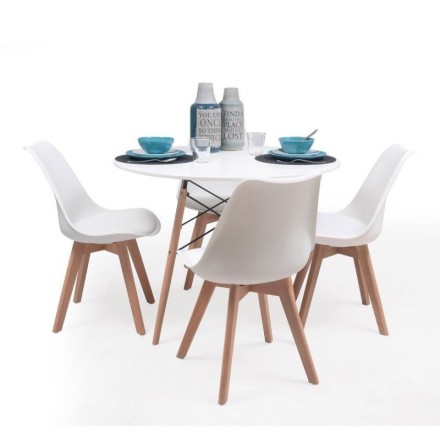 Conjunto de comedor TOWER 100 DAY mesa redonda lacada de 100 cm y 4 sillas DAY