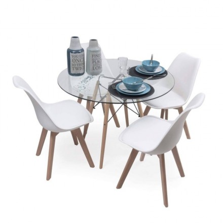 Conjunto de comedor TOWER 90 DAY CRISTAL mesa de cristal redonda de 90 cm y 4 sillas DAY