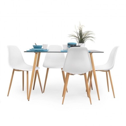 Conjunto de comedor CAIRO NORDIC, mesa de cristal de 120x79,5 cm, 4 sillas nórdicas