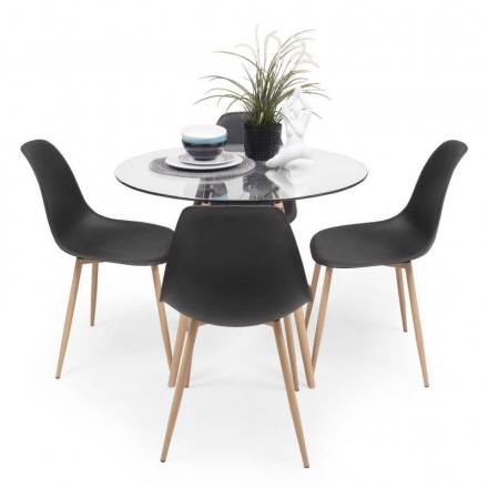 Conjunto de comedor TOWER CAIRO NORDIC 100, mesa redonda de cristal de 100 cm y 4 sillas CAIRO NORDIC