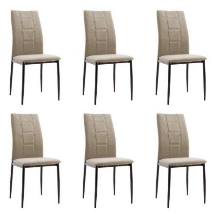 Pack 6 Sillas de comedor ROSI, tapizada en tela, patas metálicas en negro mate