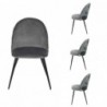 Pack de 4 sillas MADEIRA tela velvet color gris oscuro y tela con detalles florales y patas de metal color negro.