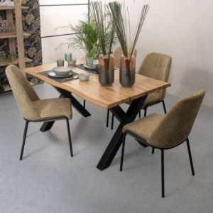 Conjunto de comedor KRAHE DURAN mesa de comedor extensible de 140/190x90 cm y 4 sillas tapizadas