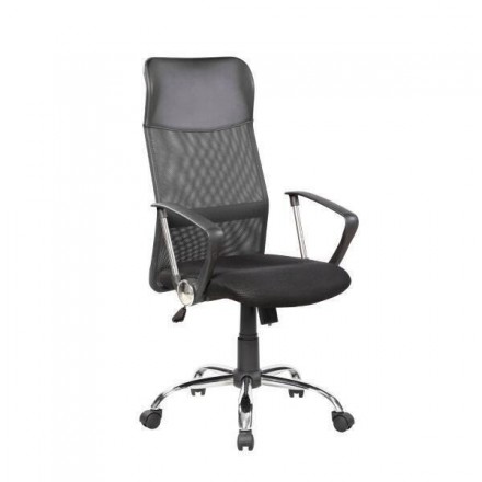 Silla de oficina o estudio LEIVA tapizada en tela y tejido 3D negro con mecanismo hidráulico y respaldo ergonómico alto