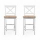 Pack de 2 taburetes altos LEYA madera lacada en color blanco mate con asiento en color roble