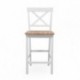 Pack de 2 taburetes altos LEYA madera lacada en color blanco mate con asiento en color roble