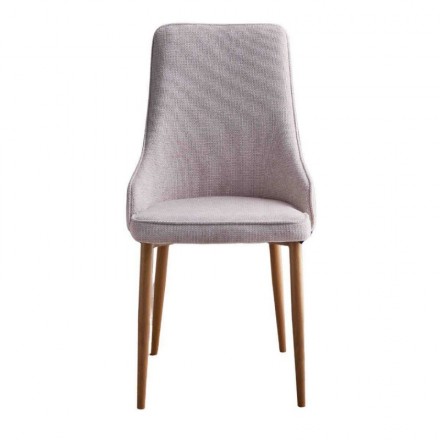 Silla de comedor QUEEN tapizada en tela y patas metálicas en acabado madera