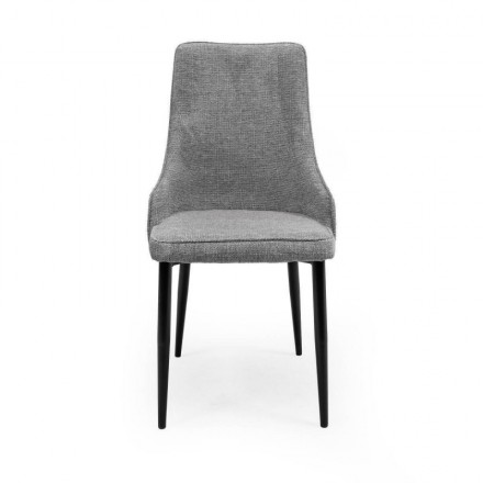 Silla de comedor QUEEN tapizada en tela y patas metálicas en color negro